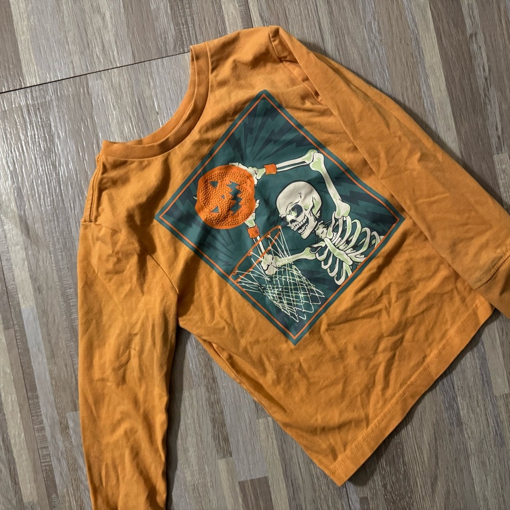 Orange Skeleton Basketball Kids Shirt
